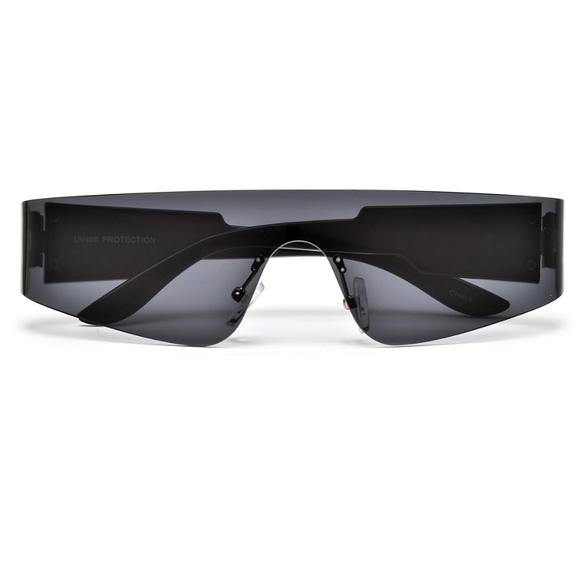 NEW Black Slim Sleek Shield Sunglasses Sunnies - Picture 3 of 10